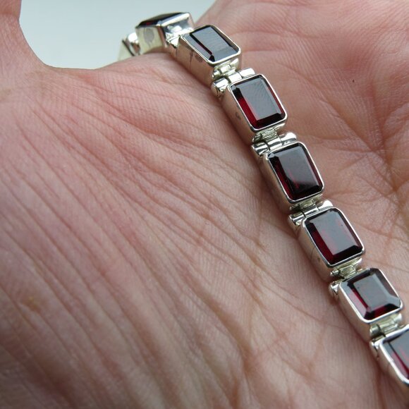 Sterling Silver Garnet Bracelet - Picture 4 of 10